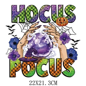 Hocus Pocus Halloween strijkapplicatie voor kleding met kristallen bol en maten 22cm