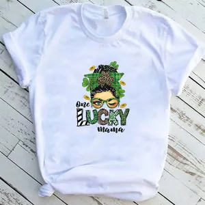 Detailed view of One Lucky Mama heat transfer decal for St. Patrick's Day DIY clothing