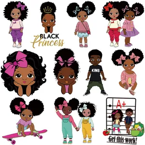 Patchs de Transfert Thermique Fai da Te Fille Afro-Américaine Dessin Animé Thermocollants Lavables Citations Motivantes Autocollants pour Vêtements Sac