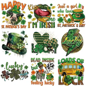 St. Patrick's Day Heat Transfer Patches Lucky Shamrock Leopard Print Iron On Decals For T-Shirt Clothing DIY Irish Festive Decoration