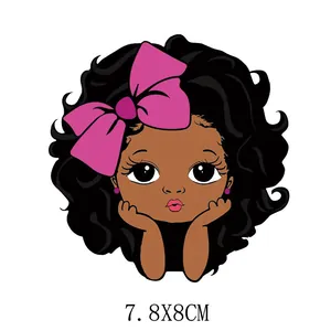 Écusson thermocollant petite fille noire mignonne pour vêtements DIY