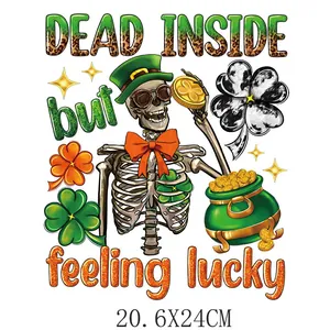 St. Patrick's Day leprechaun skeleton heat transfer vinyl decal for clothing, 20.6x24cm