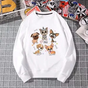 White sweatshirt with cute cartoon dogs graphic, perfect for heat transfer print design.