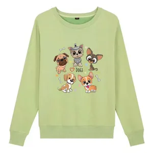 Pale green long-sleeve sweatshirt featuring five cute cartoon puppies with DOGS heart print