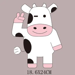 Cute cartoon dairy cow heat transfer sticker decal for clothing and bags, 18.6x24cm size