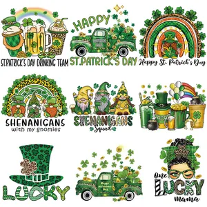 St. Patrick's Day Heat Transfer Patches DIY Washable Iron On Stickers Shamrock Gnome Truck Lucky Mama Appliques For Clothing
