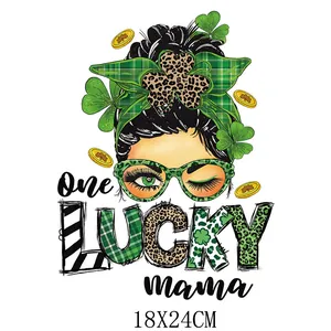 St. Patrick's Day One Lucky Mama heat transfer vinyl decal for DIY apparel 18x24cm size