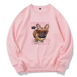 Sudadera rosa de cuello redondo con un lindo estampado de bulldog francés animado