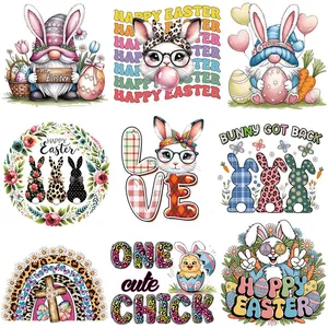 Autocollants de Transfert Thermique de Pâques Écussons Thermocollants Motifs Lapin Œuf Poussin pour Vêtements T-Shirt Décoration DIY Lavable