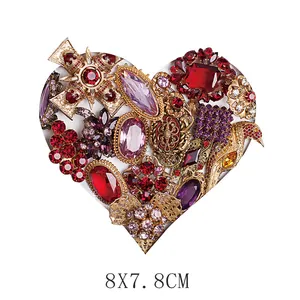 Patch thermocollant en strass en forme de cœur pour déco vêtements, 8x7,8 cm