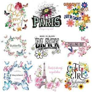 Washable Floral Letter Heat Transfer Patches For Clothing DIY Iron On Applique For Mother Day Women Shirt Floral Butterfly Decor
