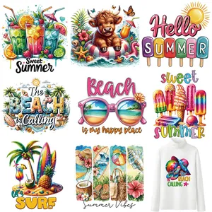 Sommer Eiscreme Bügelbild DIY Kleidung Waschbar DTF Transfer Strandurlaub Thema Offset Druck Aufbügeln Applikation