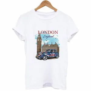 Cartoon London car heat transfer patch for clothes DIY decoration on white t-shirt
