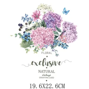 Vue détaillée du patch transfert à chaud floral vintage avec hortensias et papillon