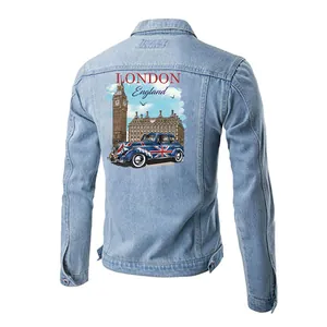London themed vintage car and Big Ben heat transfer patch for denim jackets decoration