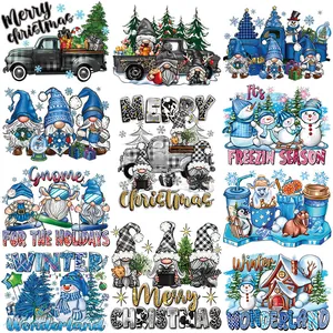 Washable Christmas Heat Transfer Patches Cartoon Gnome Snowman Iron On Decals DIY Clothing Accessories Winter Holiday Thermal Stickers