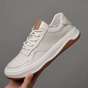 Zapatos Casuales de Cuero de Vaca de Primera Capa para Hombre Zapatillas de Deporte Transpirables de Cuero Genuino con Plataforma