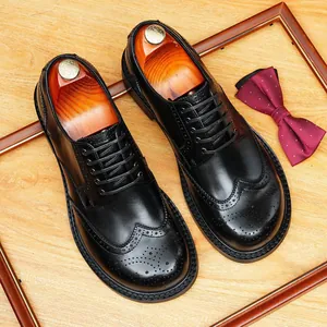 Heren Brogue Derby Schoenen Echt Top Grain Rundleer Wingtip Formele Zakelijke Schoenen Engelse Retro Gepolijste Schoenen