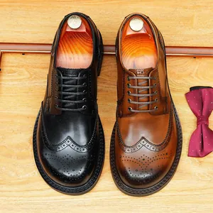 Klassieke herenleren Brogue Derby-schoenen in zwarte en bruine zakelijke stijlen