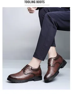 Elegant brown patterned leather dress shoes featuring an 8cm height increase for men