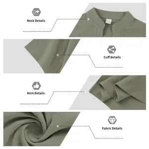 Détails du col, des poignets, de l'ourlet et du tissu texturé d'une chemise en lin pour homme