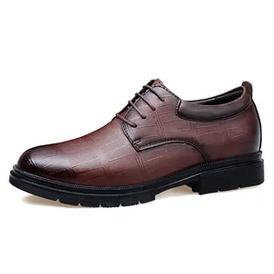 Men British Style Business Casual Leather Shoes Elevator Lace Up Crocodile Pattern Oxford Formal Shoes Large Size