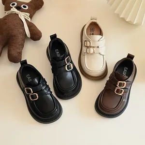 Girls British Style Loafers Princess Shoes Synthetic Leather Double Buckle Non-slip School Flat Shoes For Kids Spring Autumn