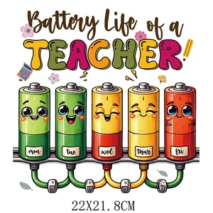 Teacher life battery theme heat transfer sticker for clothing diy print 22x21.8cm size