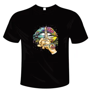 Black premium cotton t-shirt featuring a colorful whisper words of wisdom graphic print