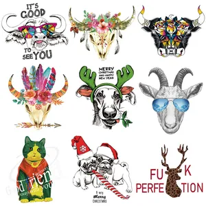 Cartoon Bull Head Animal Heat Transfer Stickers DIY Iron On Patches For Clothing Washable Artistic Pattern Applique For T-Shirt Bag