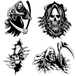 Parches Termotransferibles Calavera Segador Negro Blanco Para Ropa DIY Gótico Punk Esqueleto Aplique Para Camiseta Bolso