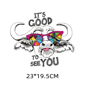 Buffalo head cartoon heat transfer sticker for DIY clothing customization 23x19.5cm