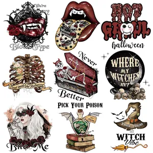 Halloween Patches de Transfert Thermique Gothique Crâne Lèvres de Vampire Autocollants à Repasser pour Vêtements Décoration DIY
