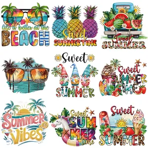 Summer Vibes Heat Transfer Patches DIY Washable DTF Iron On Stickers For Clothing T-Shirt Beach Watermelon Pineapple Theme Patches