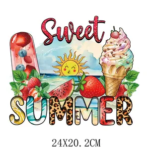 Colorful summer heat transfer decal with ice cream and watermelon, 24x20.2cm size