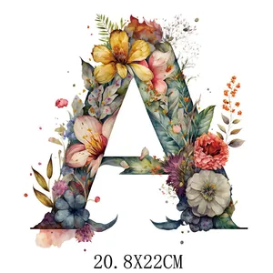 Watercolour floral letter A heat transfer sticker for clothing and bags 20.8x22cm