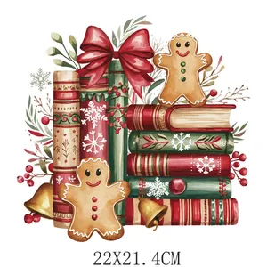 Autocollant de transfert thermique bonhomme de pain d'épice et livres Noël