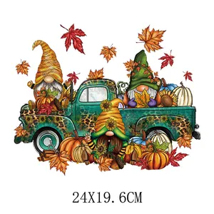 Thanksgiving gnomes and pumpkin truck heat transfer decal, 24x19.6cm autumn sticker