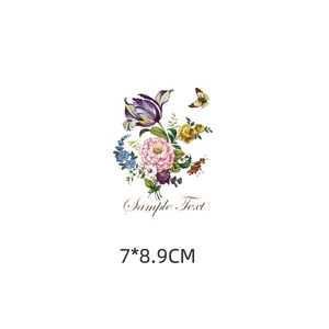 Floral and butterfly heat transfer iron-on decal for T-shirts and bags, 7x8.9cm size