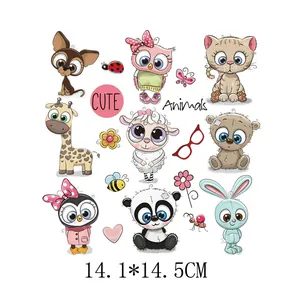 Cartoon animal heat transfer iron-on patches for kids' clothing decoration