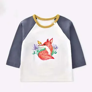 Adorable fox and bird cartoon heat transfer decal for DIY children's clothing decor