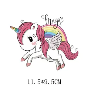 Cartoon unicorn heat transfer patch with rainbow magic design for DIY clothing