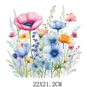 Watercolor wildflower heat transfer patch for clothing DIY decoration 22x21.2cm