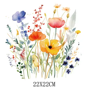 Watercolor wildflowers heat transfer sticker for clothes DIY, size 22x22cm.