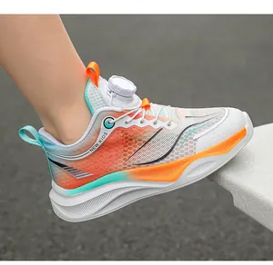 Detailed view of children's breathable mesh sneakers featuring a rotary buckle