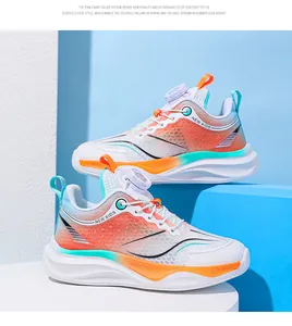 Detailed view of breathable mesh boys' sneakers with rotating buckle and gradient design.