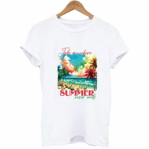 Weißen Sommer-T-Shirt mit buntem nautischem Surf-Strandprint und Slogan-Design