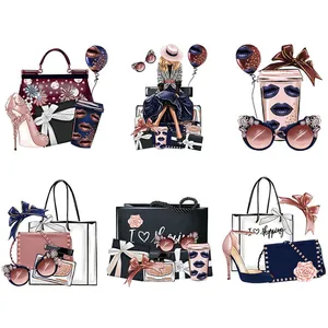 Fashion High Heels Bag Heat Transfer Patch Iron On Appliques For Clothing Washable Offset Printing DIY T-Shirt Decor Decal