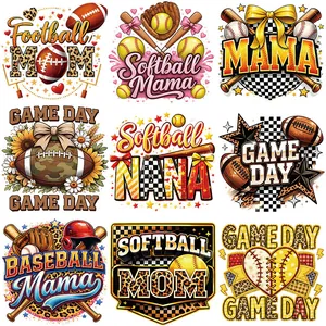 American Sports Baseball Mama Heat Transfer Decals For Clothing Washable DTF Iron On Patches Football Game Day Printed DIY Applique For T-Shirt Bags