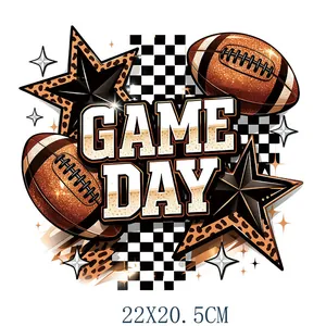 Game Day American football heat transfer decal with leopard star design, size 22x20.5cm